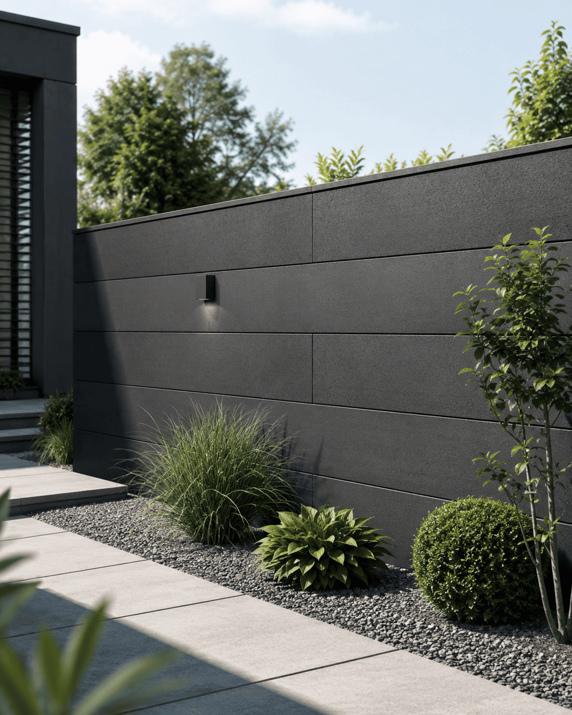 Graphitfarbene Betonmauer mit ruhiger klarer Optik